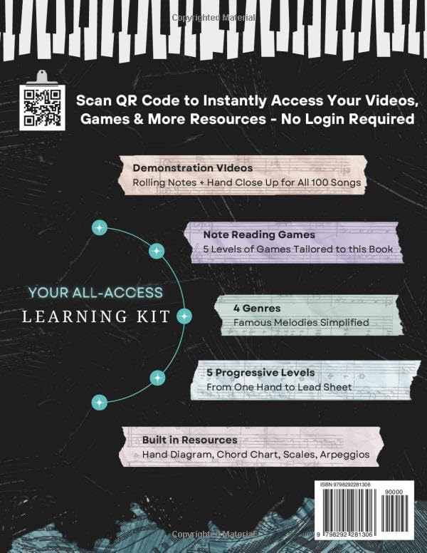 100 Easy Piano Songs for Beginners: Folk, Classical, Holiday & Jazz Songbook: With Video Lessons, 5 Progressive Levels, Music Games, Simplified Sheet ... Piano Starter Kit - Anyone Can Play) image 3