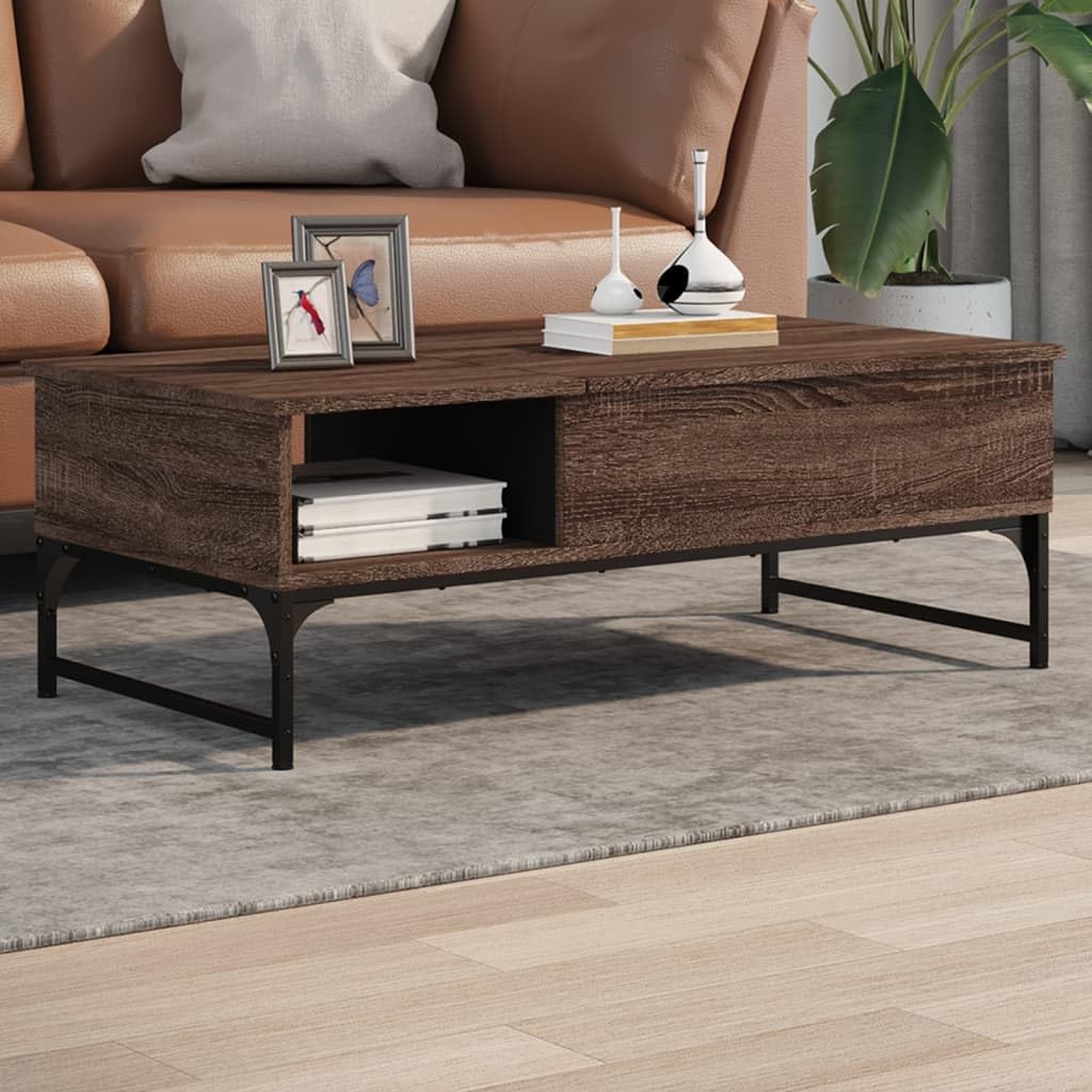 Homgoday Table basse en chêne marron 100 x 50 x 35 cm - Bois d'ingénierie et métal - Table d'appoint pour salon, salle de réception d'invités, chambre à coucher et mobilier de bureau