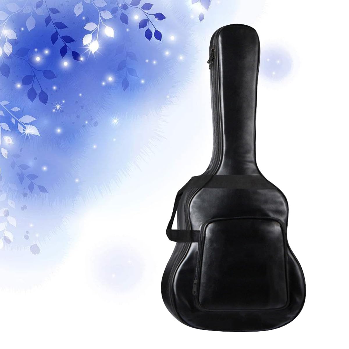 Borsa per Chitarra Acustica 40/41 Pollici Nera in Pu | Doppia Tracolla, Cinghie Laterali, Grande Tasca Esterna, per Training e Travel