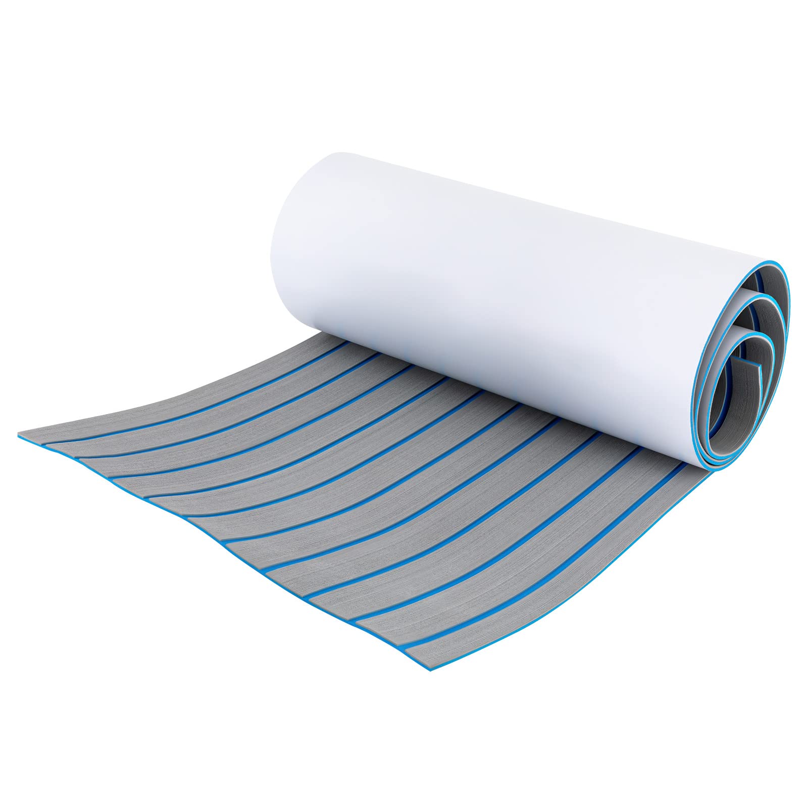 OUKANINGEva Foam Decking Sheet Boat Marine Yacht Floor Mat 240x60x0.6CM, Light Grey With Blue Seam, Non-Slip Faux Teak Boat Flooring Carpet Self-Adhesive, Marine Carpet For Boats