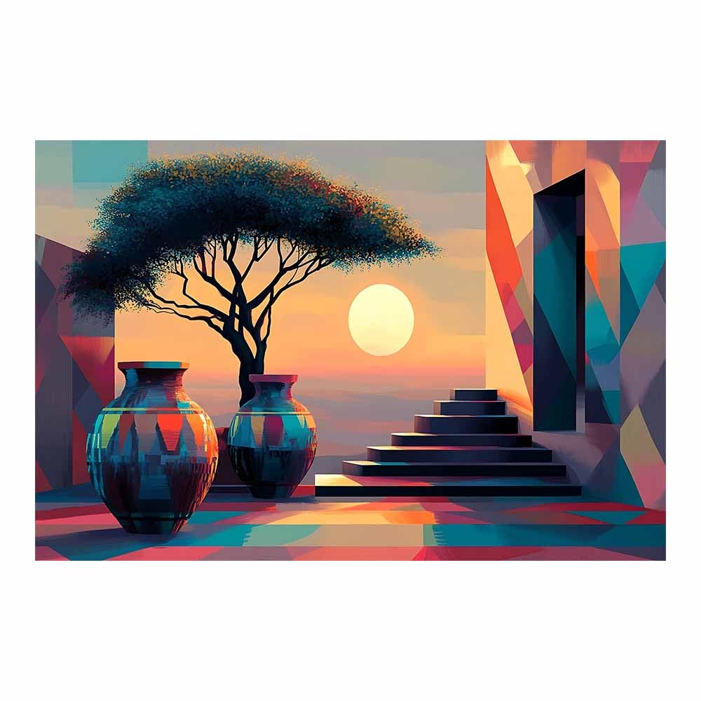 TODOAA Plant Wall Art Prints Natural Sunset Scenery Minimalist Decor Bohemian Artwork Canvas, Boho Wall Decor for Living Room Bathroom Office(Orange)-30x40cm Unframed