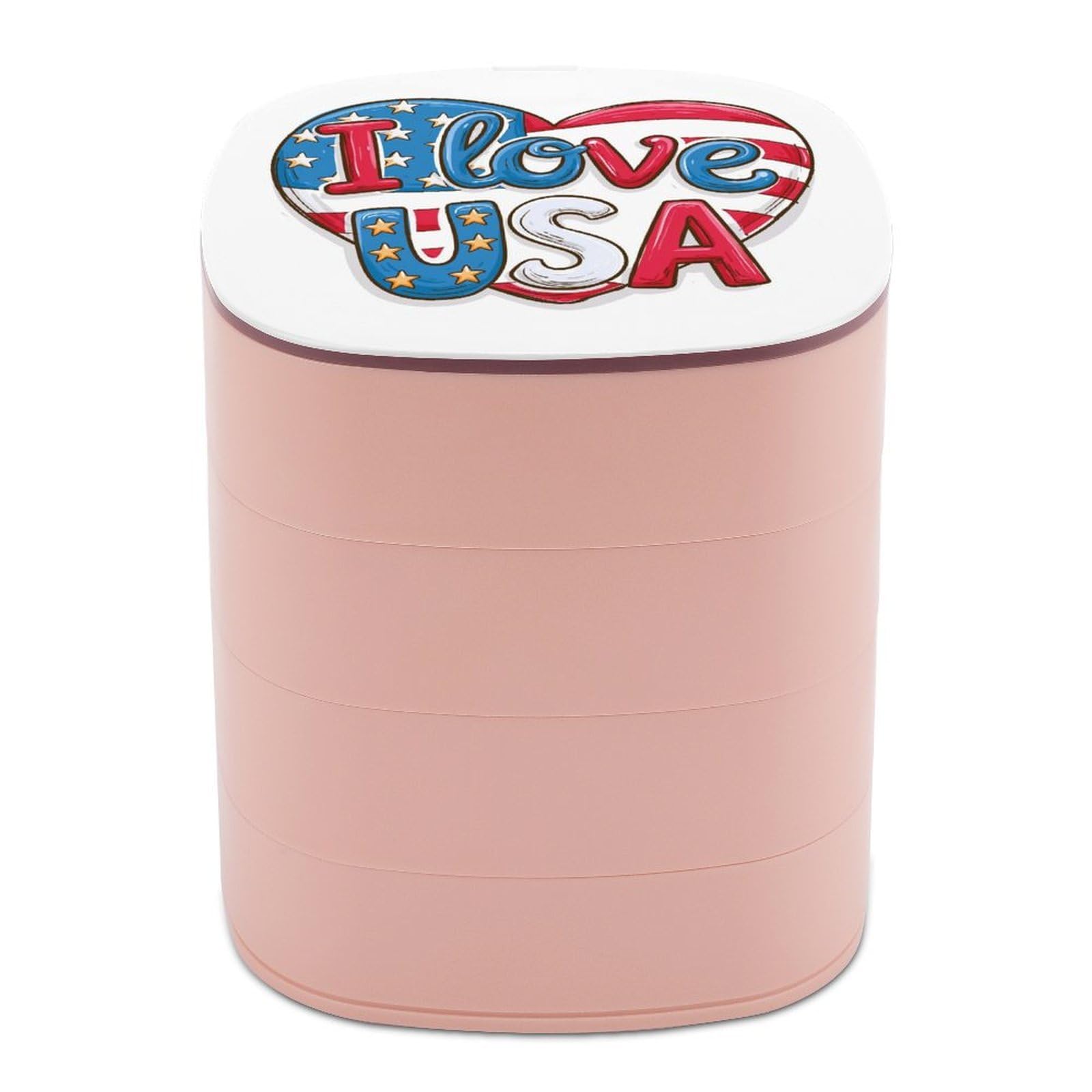 Jubonexis Text I Love USA American Flag Jewelry Boxes for Women, Earring Holder Organizer Rotating Jewelry Organizer for Necklaces Bracelets Ring