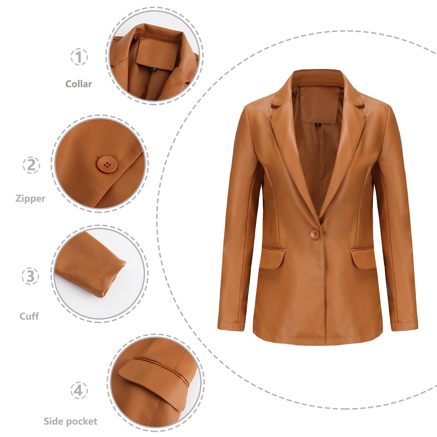Cappotto da donna a maniche lunghe, abbottonatura monopetto e vestibilità casual, giacca in vera pelle tinta unita per l'uso quotidiano