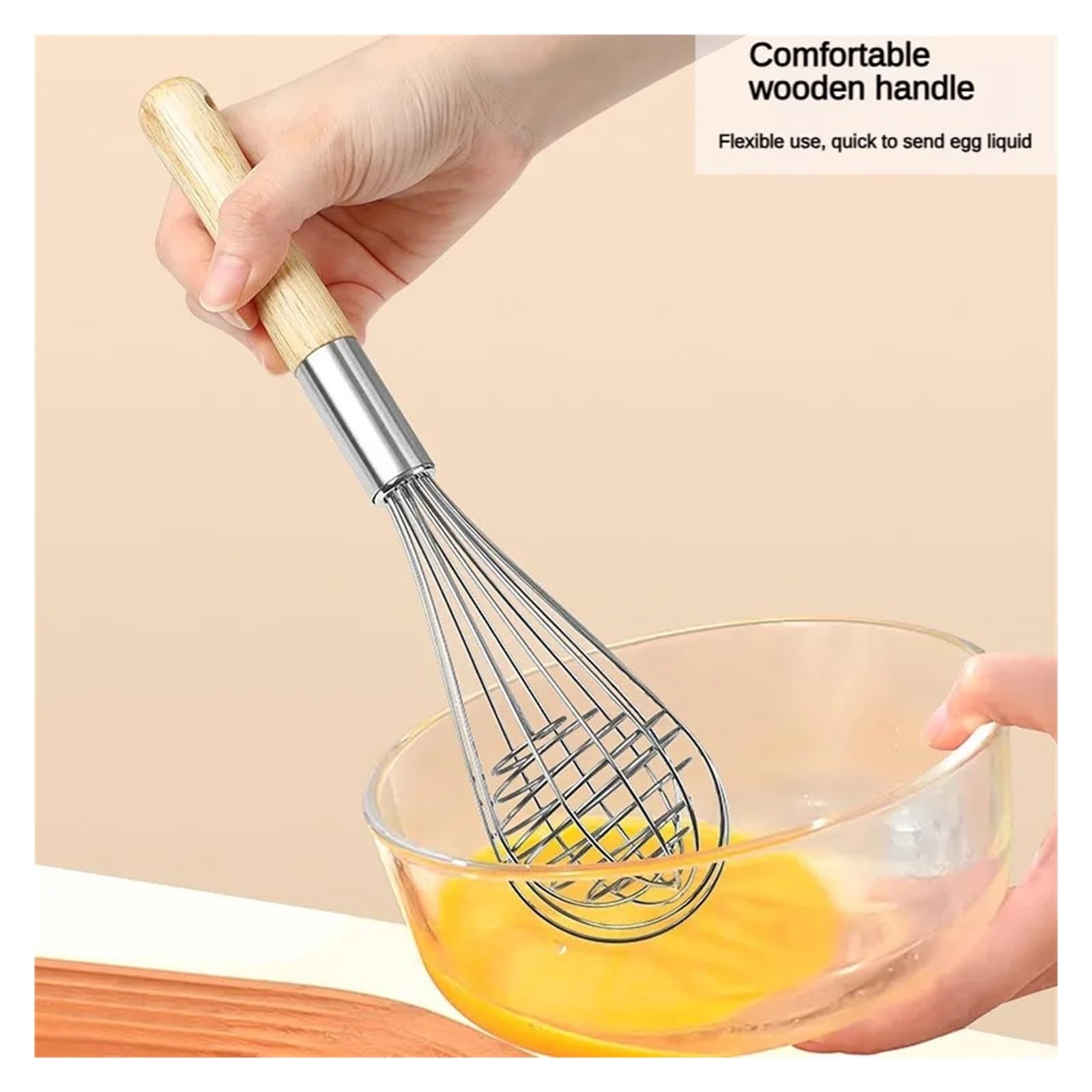 Frusta for uova in acciaio inossidabile con manico in legno Miscelatore manuale for panna e agitatore for impasto for cucina(10inch Egg Beater)
