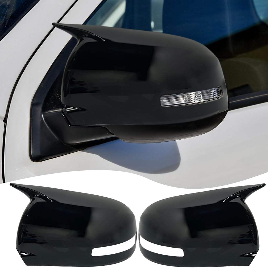 Side Mirror Cover,for Mitsubishi Outlander Sport 2011-2024/Mitsubishi Outlander 2013-2020，2PCS Horned Turn Signal housing Cover Sets，Car Sport Accessories - Bright Black
