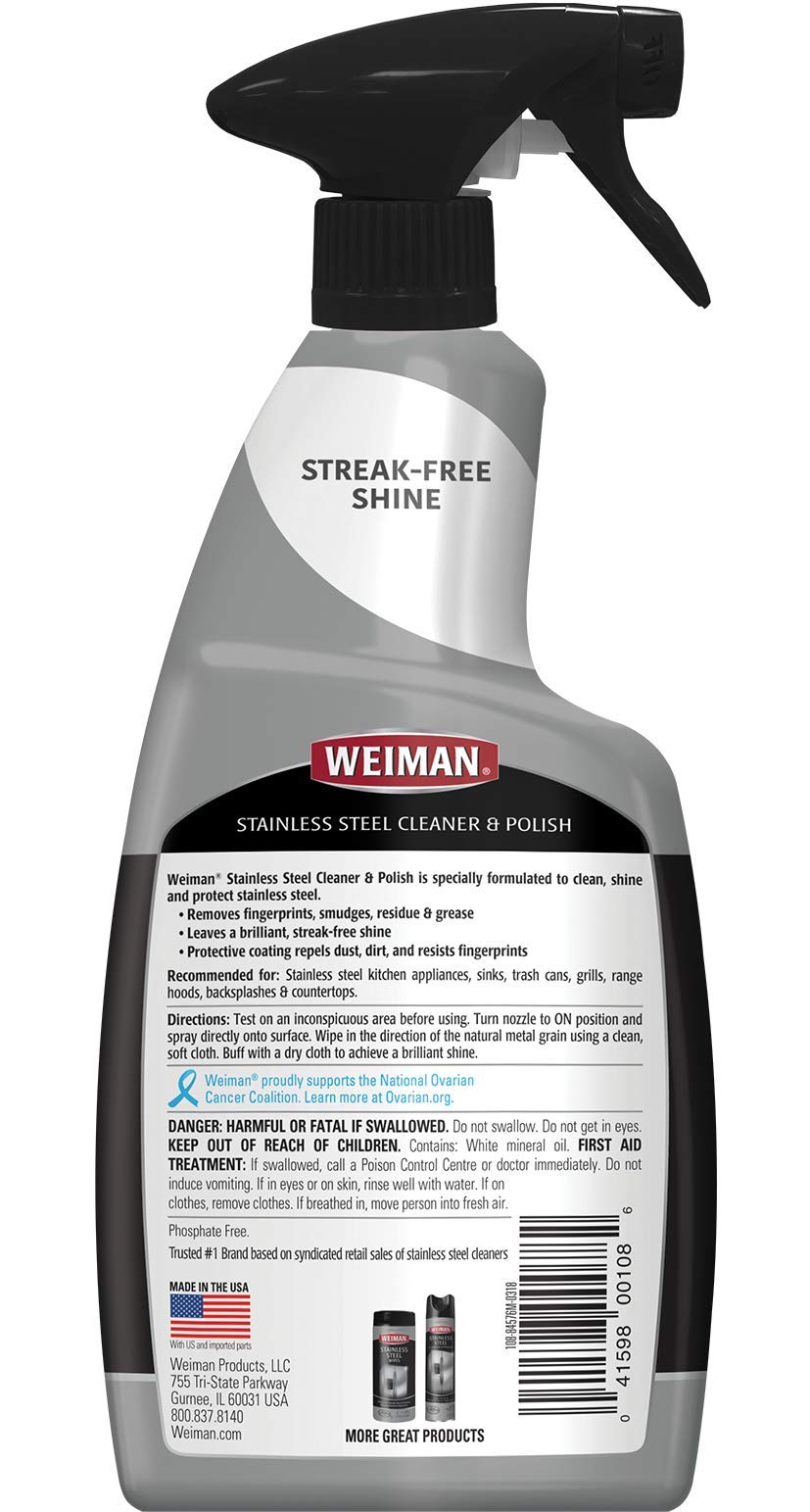 Weiman Stainless Steel Cleaner and Polish - Streak-Free Shine for Refrigerators, Dishwasher, Sinks, Range Hoods and BBQ grills - 22 fl. oz
