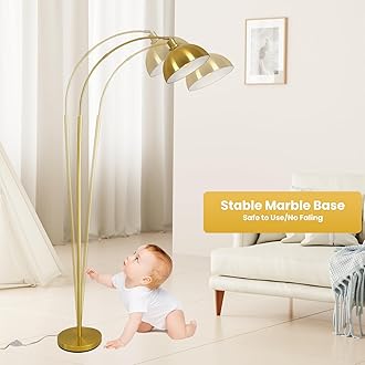 Arc Floor Lamps for Living Room,Modern Tall Standing Lamp Gold Floor Lamp with Adjustable Hanging Dome Shade,Over Couch Mid Century Arched Reading Lamp for Bedroom,Office