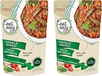 Eat Easy Ready To Eat Masala Bhindi, 85gm of 1 Pack, Instant Food, Indian Meal, Travel Food, No Preservatives, No Added Artificial Colours & Flavours, Just Add Water and Cook (Pack of 2)