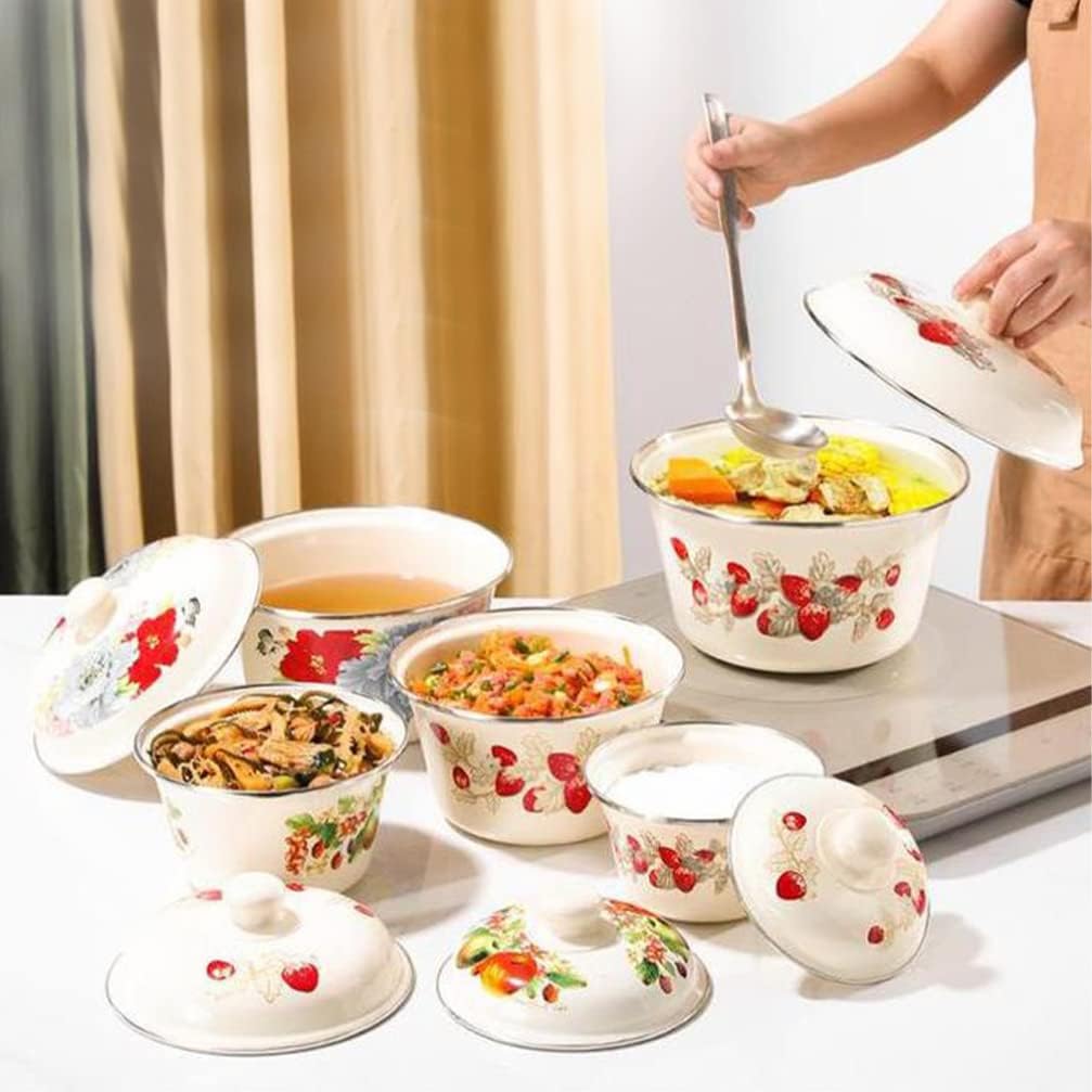 VSULZVNU Enamelware Salad Bowl 1pc Vintage Style Enamel Mixing Bowl Thickened Enamelware Metal Large Classic Round Salad Serving Bowl Soup Basins Home Pot