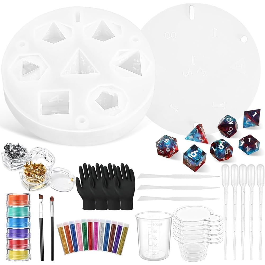 Hndhbfgrt Resin Dice Making Kit with Silicone Mold, Stereo Microscope, Mixing Sticks, Measuring Cup, Pouring Cups& Droppers for Crafting Projects Glove