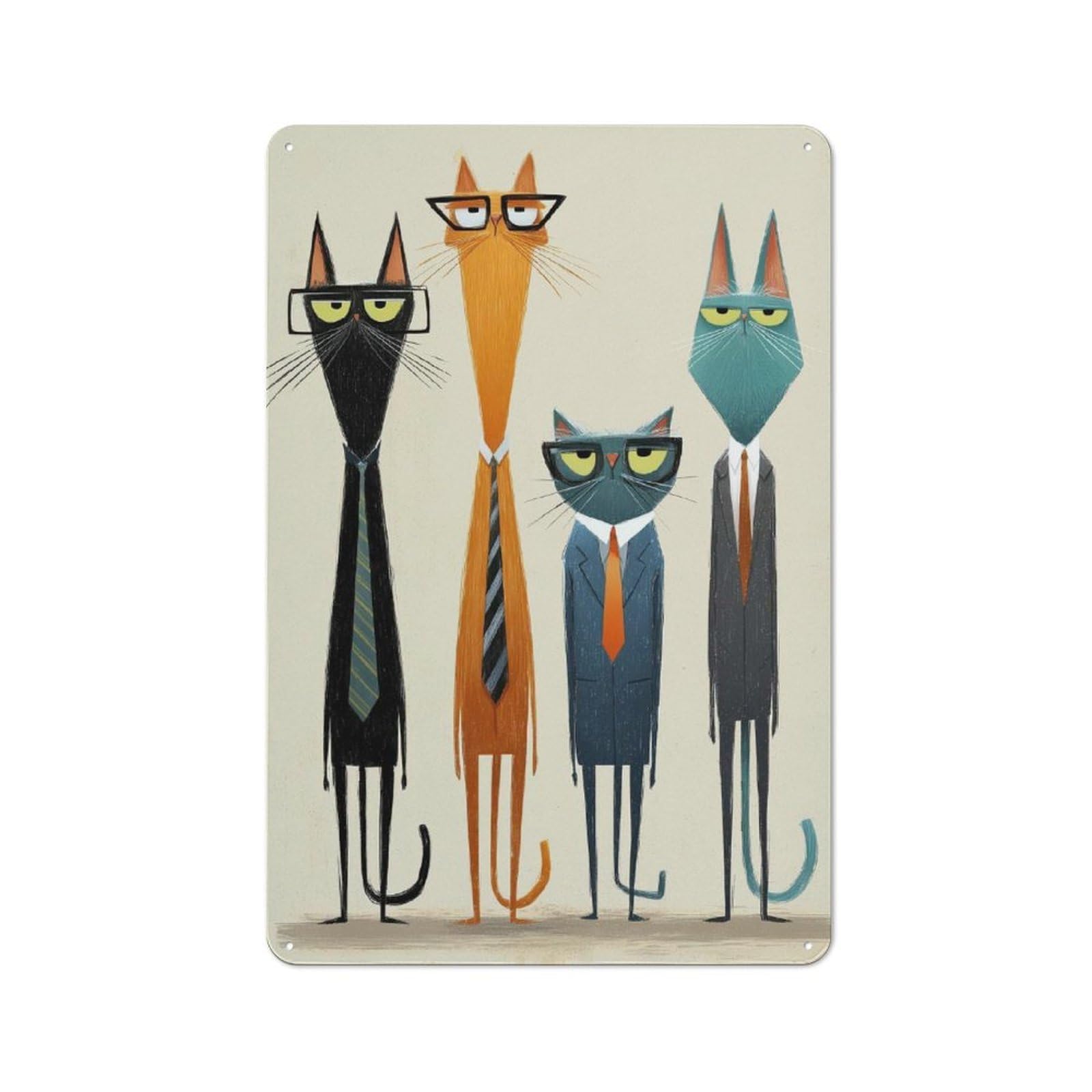 Junmoney Style-21 For Kitchen Or Home Bar, Cats In Suits Illustration Rustic Metal Wall Sign 30X20cm, For Winter Room Styling In Kitchen And Home Bar