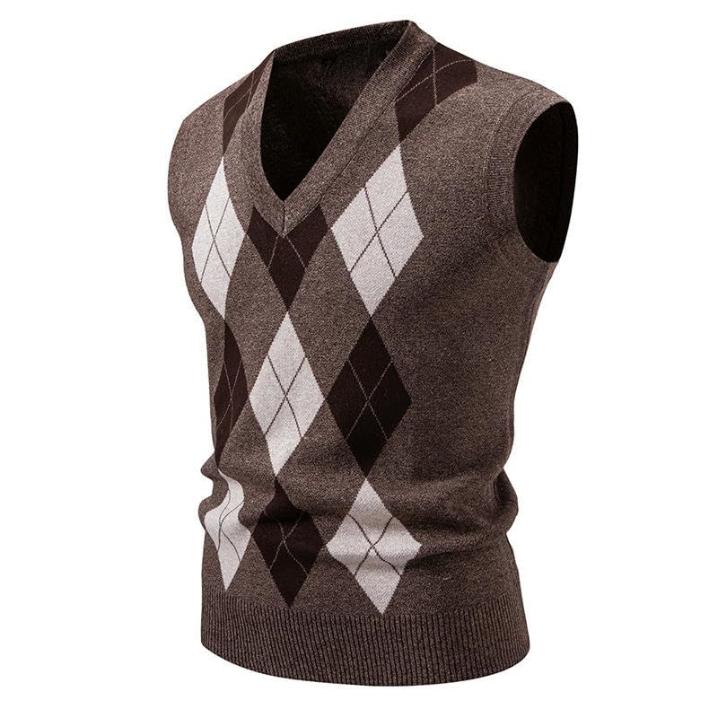 Chaleco de punto jacquard de hombre sin mangas cuello uve suéter diamantes abrigo 7