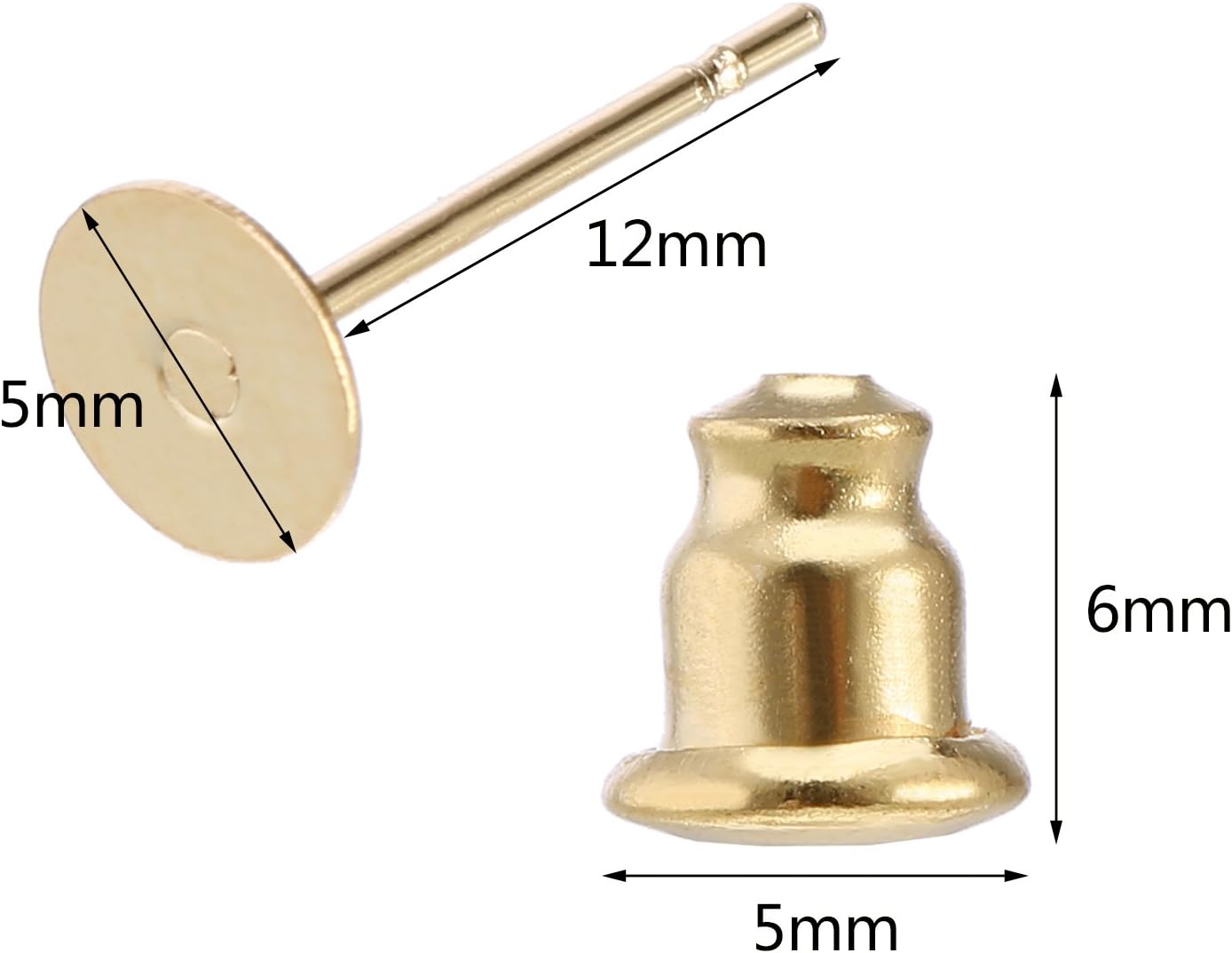 Outus 100 Pieces Stainless Steel Bullet Clutch Earrings Safety Backs and Blank Earring Pin Studs Findings Posts (Gold) : Arts, Crafts & Sewing