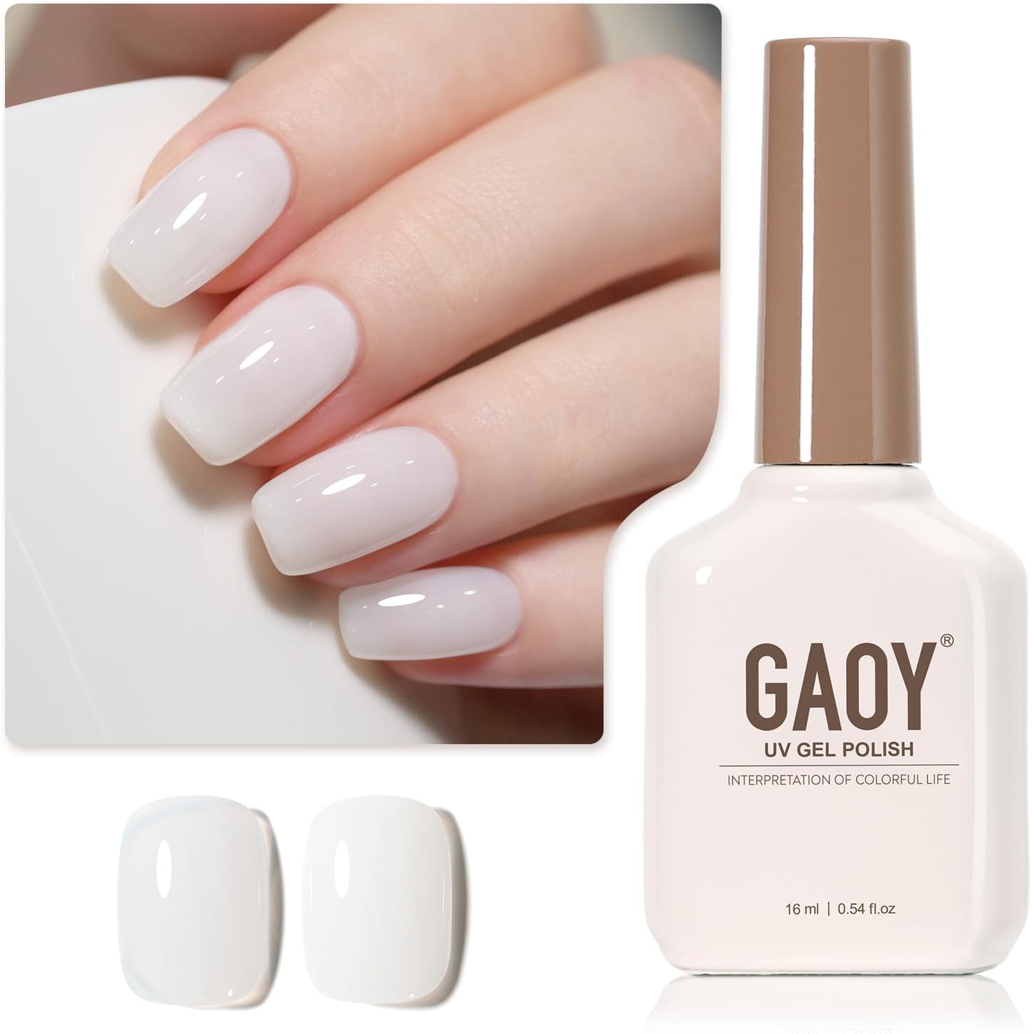 GAOY Vernis à Ongles Gel Rose Clair Transparent - 16 Ml - Blanc Laiteux - Pêche - Couleur Translucide 1352 - Vernis Gel à Séchage Sous Lampe UV Pour Nail Art, Manucure
