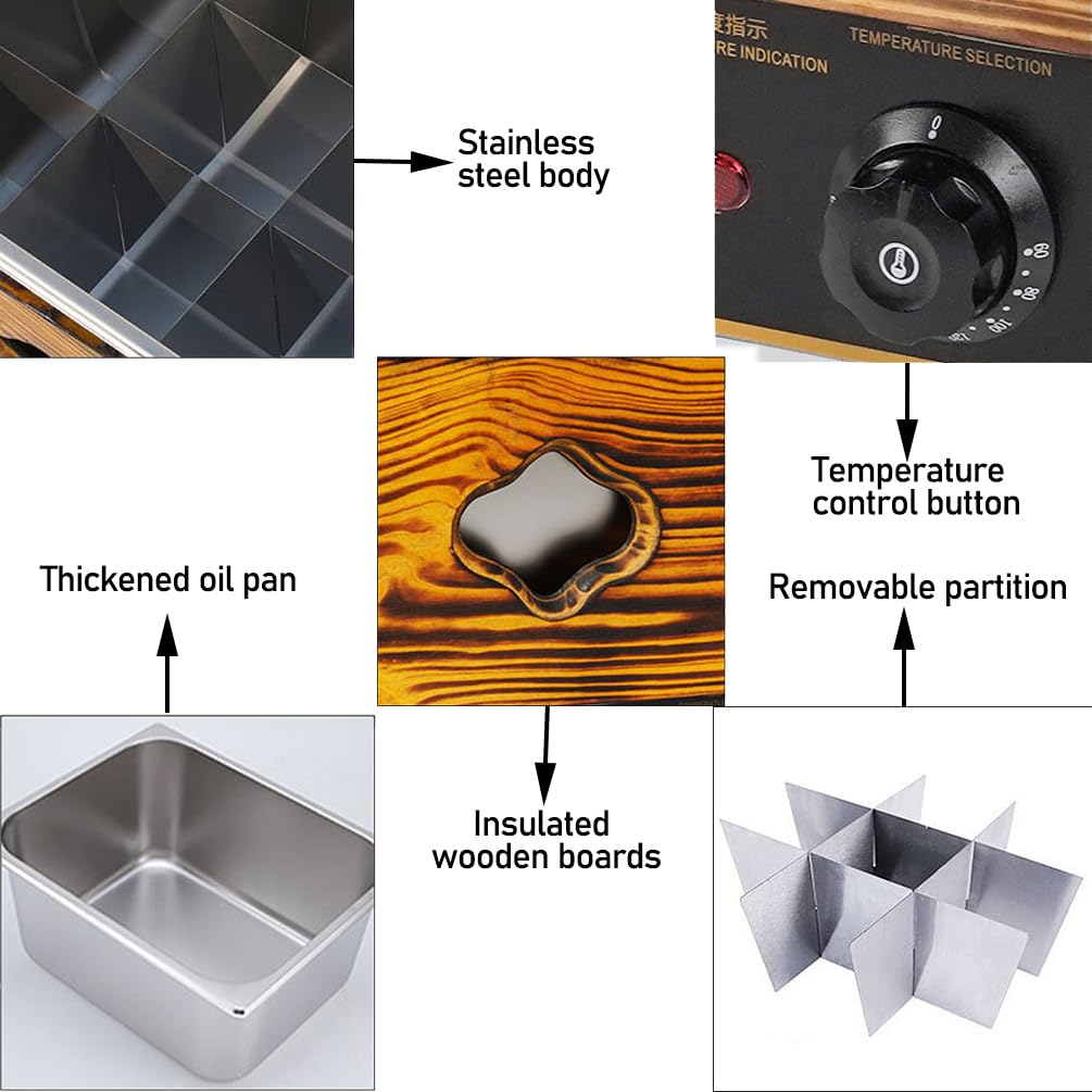 Pentola Oden Commerciale, Macchina da Cucina Oden Kanto da 9 Scatole, Divisorio Rimovibile, Temperatura 60~200°c Liberamente Regolabile, Corpo in Acciaio Inossidabile, Mac da Cucina Kanto Versatile