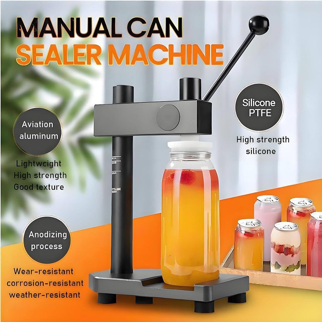 Machine à Sceller Les Canettes Manuelle 51 Mm,Hauteur Réglable 30-170 Mm,Alliage D'aluminium Solide,Scelle Canettes Pet/Aluminium/Bocaux,pour Café/Bière/Bubble Tea Black