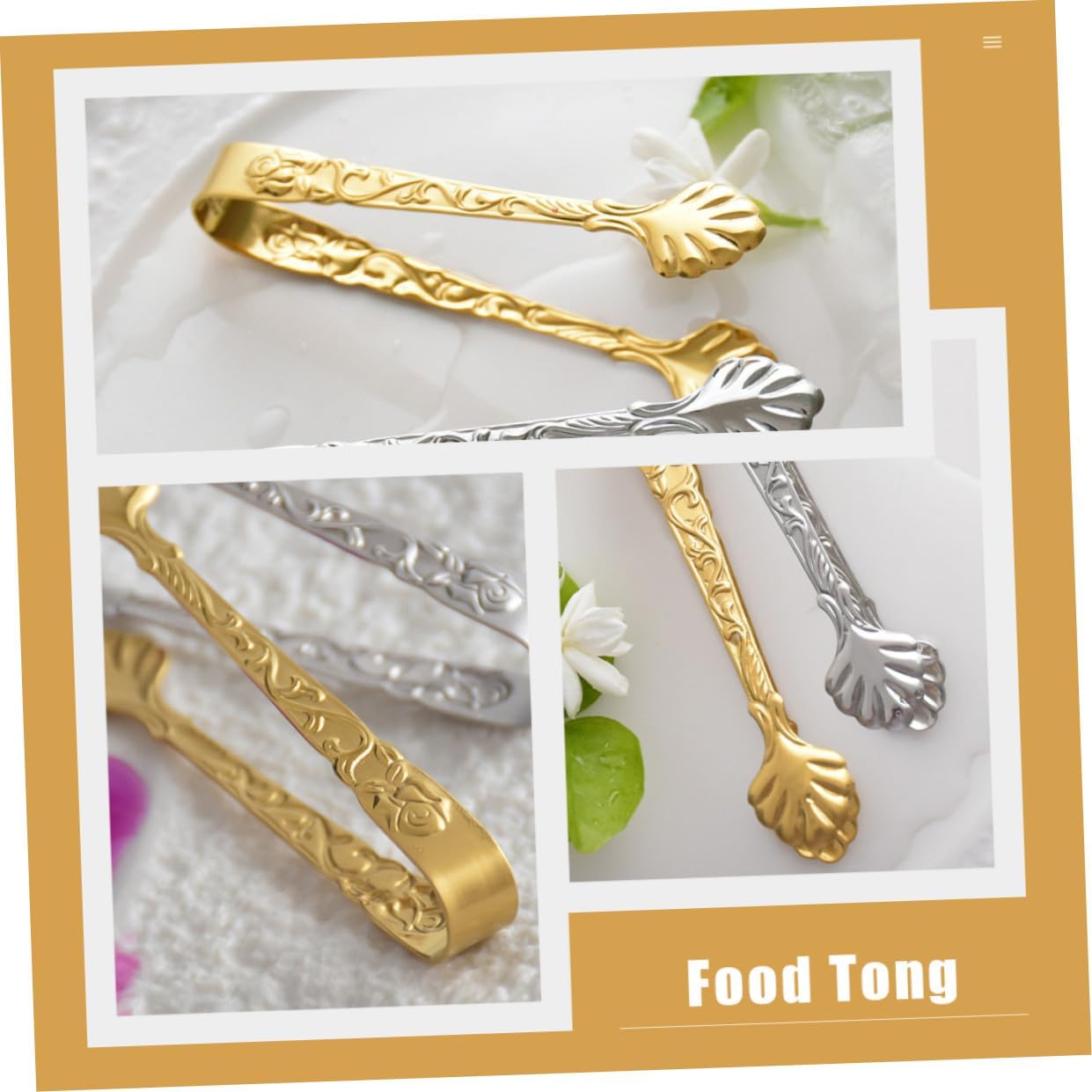 Stainless Steel Embossed Rose Ice Cube Holder Sugar Cube Tongs Ice Tongs for