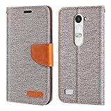Shantime Oxford Fabric Leather Flip Wallet Case Compatible with LG Leon LTE, Durable Protective Magnetic Cover with Card Slots and Kickstand(Gray)