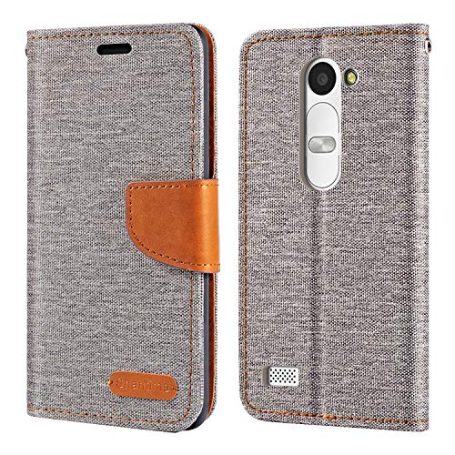 Shantime Oxford Fabric Leather Flip Wallet Case Compatible with LG Leon LTE, Durable Protective Magnetic Cover with Card Slots and Kickstand(Gray)