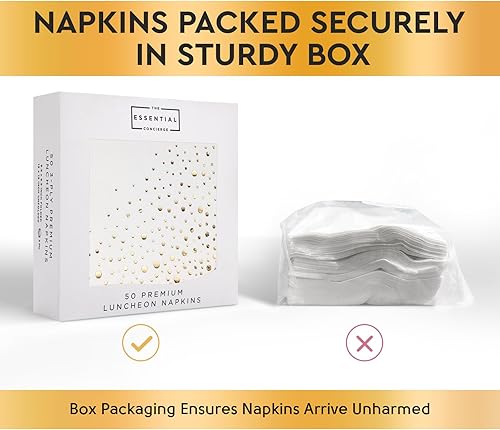 Miniatura 2 de Elegantes servilletas blancas y doradas para fiestas, servilletas doradas de 6.5 x 6.5 pulgadas, 50 servilletas de papel blanco y dorado,