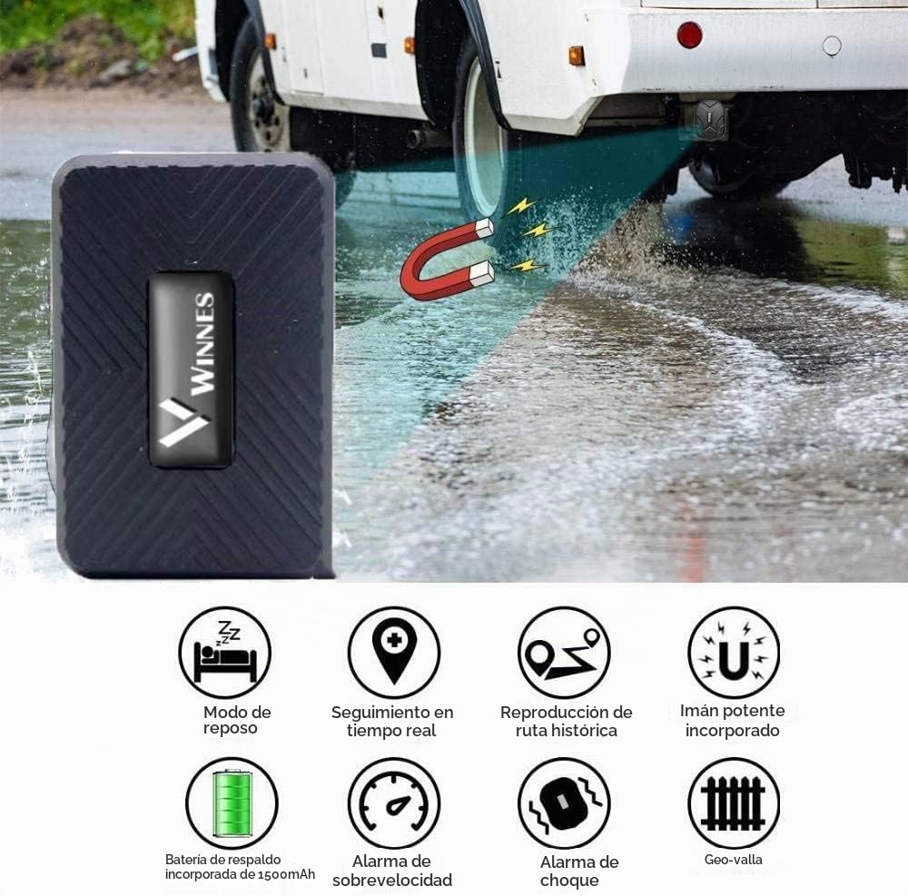 Winnes Localizador GPS para Coche Mini GPS Tracker rastreador gps Seguimiento en tiempo real magnética IP65 Impermeable Cartera Niños Mayores para Android iOS Gratis de por vidaTK913