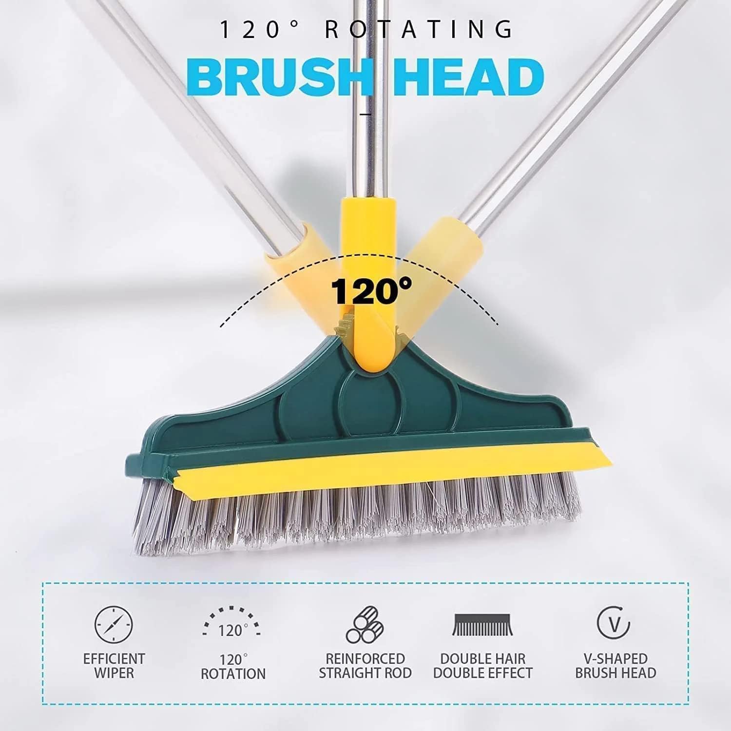 2-in-1 Bathroom Cleaning Brush with Wiper - Long Handle 180° Rotate Toilet Brush, Tiles Cleaning, Floor Scrub for Kitchen and Bathroom Accessories (2 in 1 Cleaning) - Image 2 thumbnail