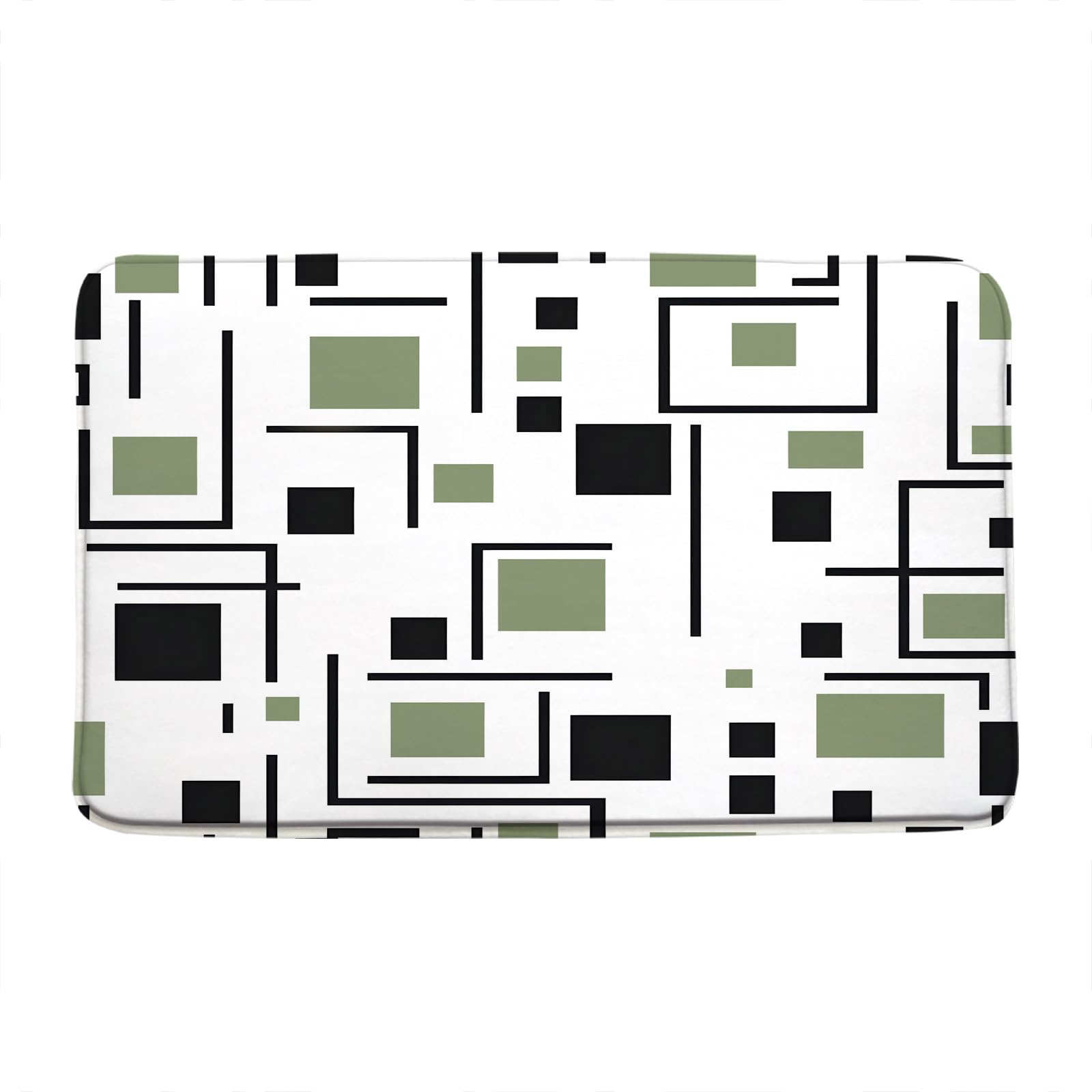 Sage Green Geometric Bath Mat Modern Black and White Abstract Vintage Mid Century Minimalist Bathroom Decor Rug Floor