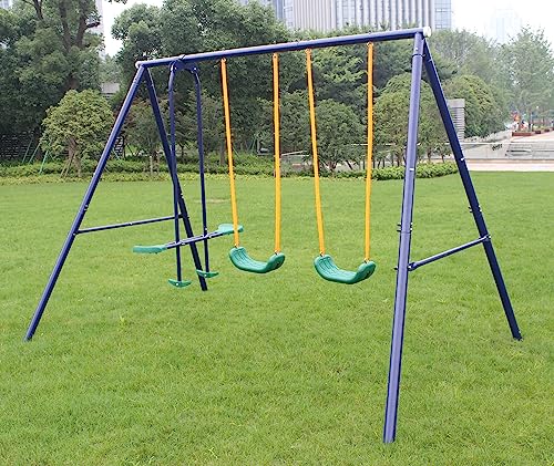 AOKUNG Outdoor Heavy-Duty Metal Swing Set for Kids