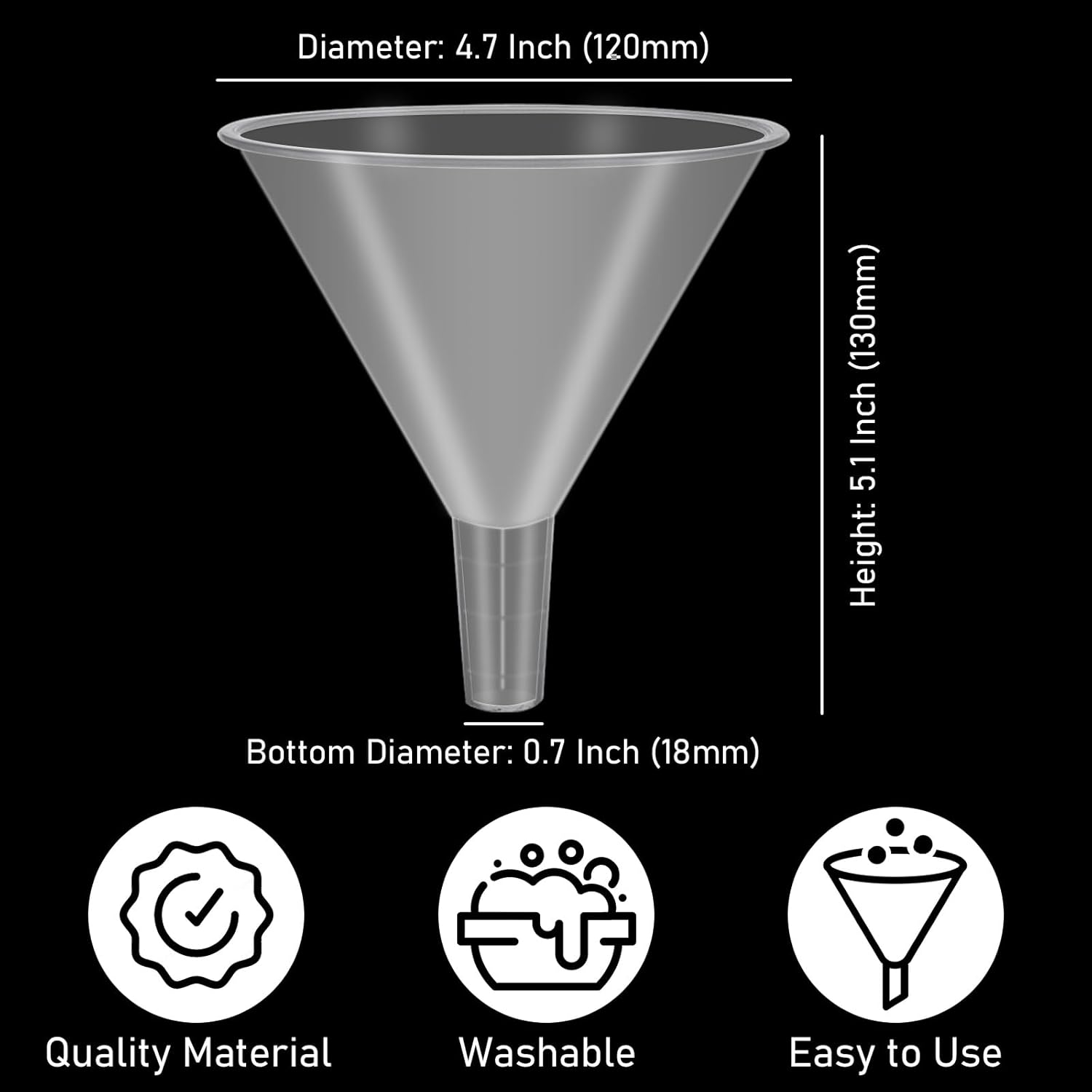 RHBLME 20 Pack Multipurpose Funnels for Kitchen Use - 4.6 Inch Wide Mouth Funnel with Long Reaching Spout for Powder, Liquid and More