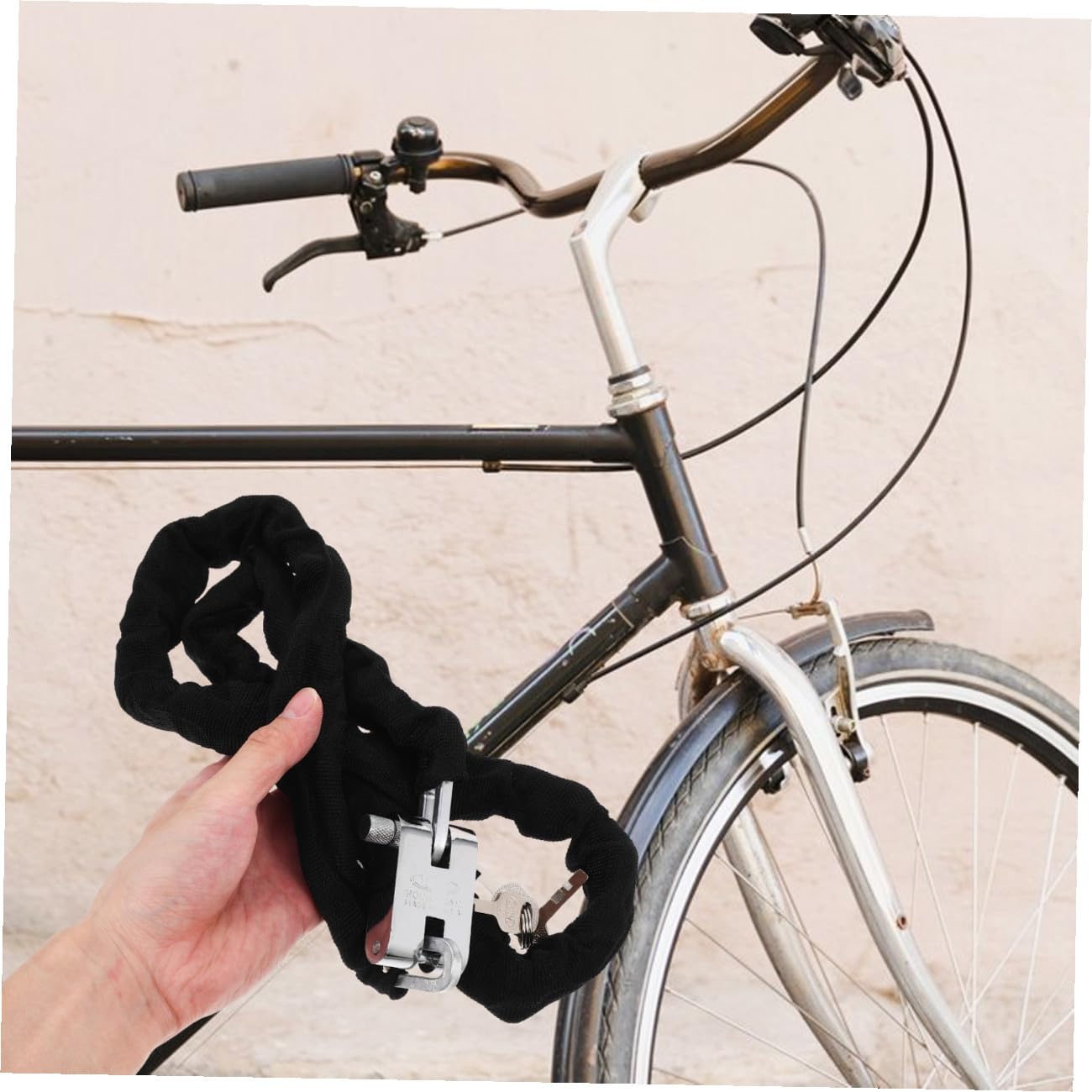 Lucchetto a Catena per Bicicletta Antifurto 120cm in Acciaio al Manganese | Nero, per Ruote e Motorbike, Uso Outdoor e Cycling, Leggero e Facile da Trasportare