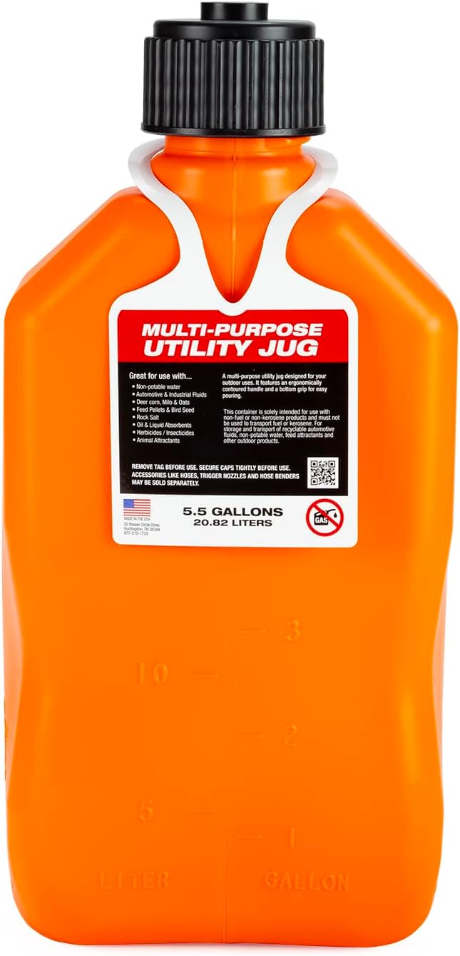 VP Racing 3572-CA, 5.5-Gallon Square Motorsport Jug Orange (3 Pack), w/Battery Powered Fluid Transfer Pump (1 Pack)