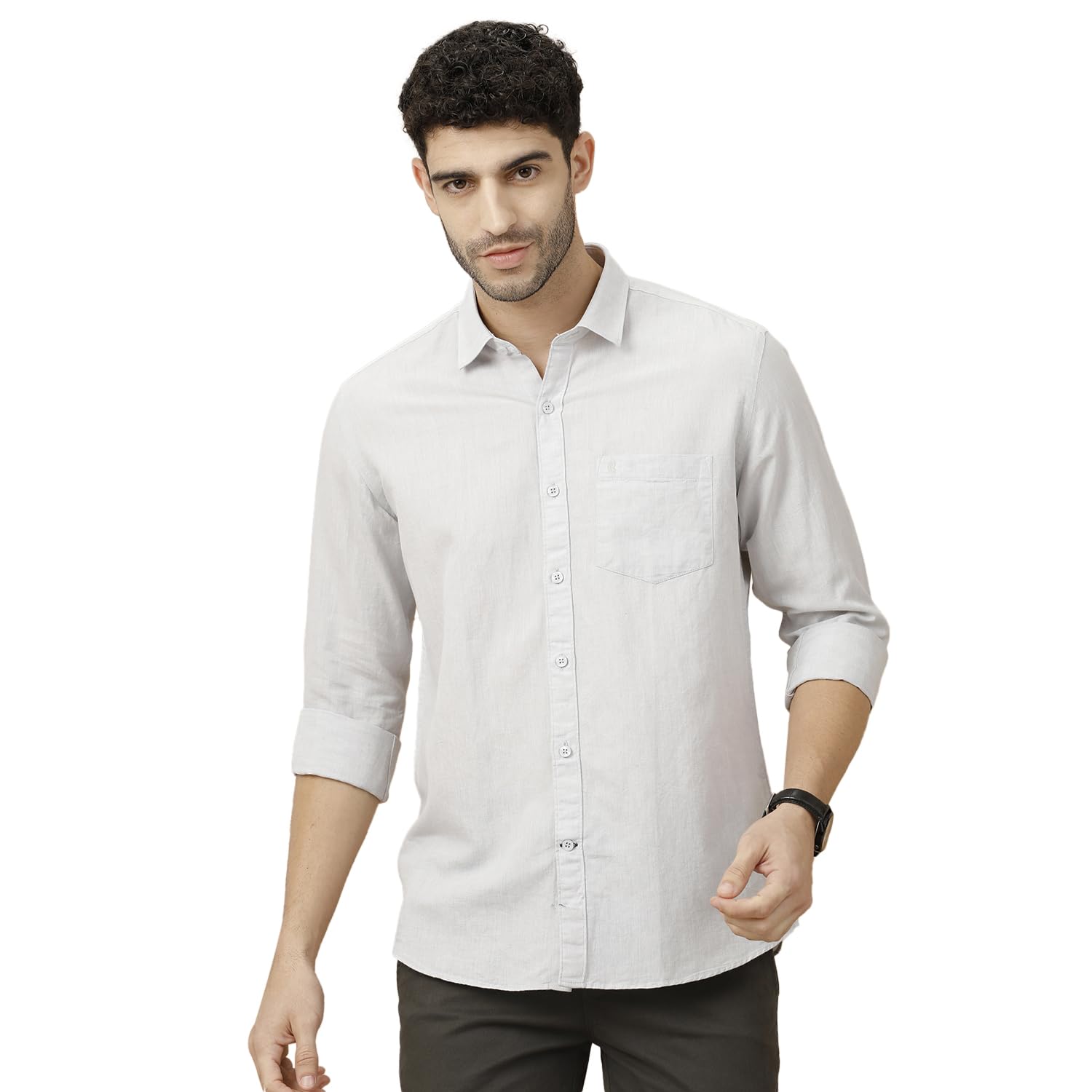 Men's Blended Linen Grey Solid Full Sleeve Casual Shirt-image-26