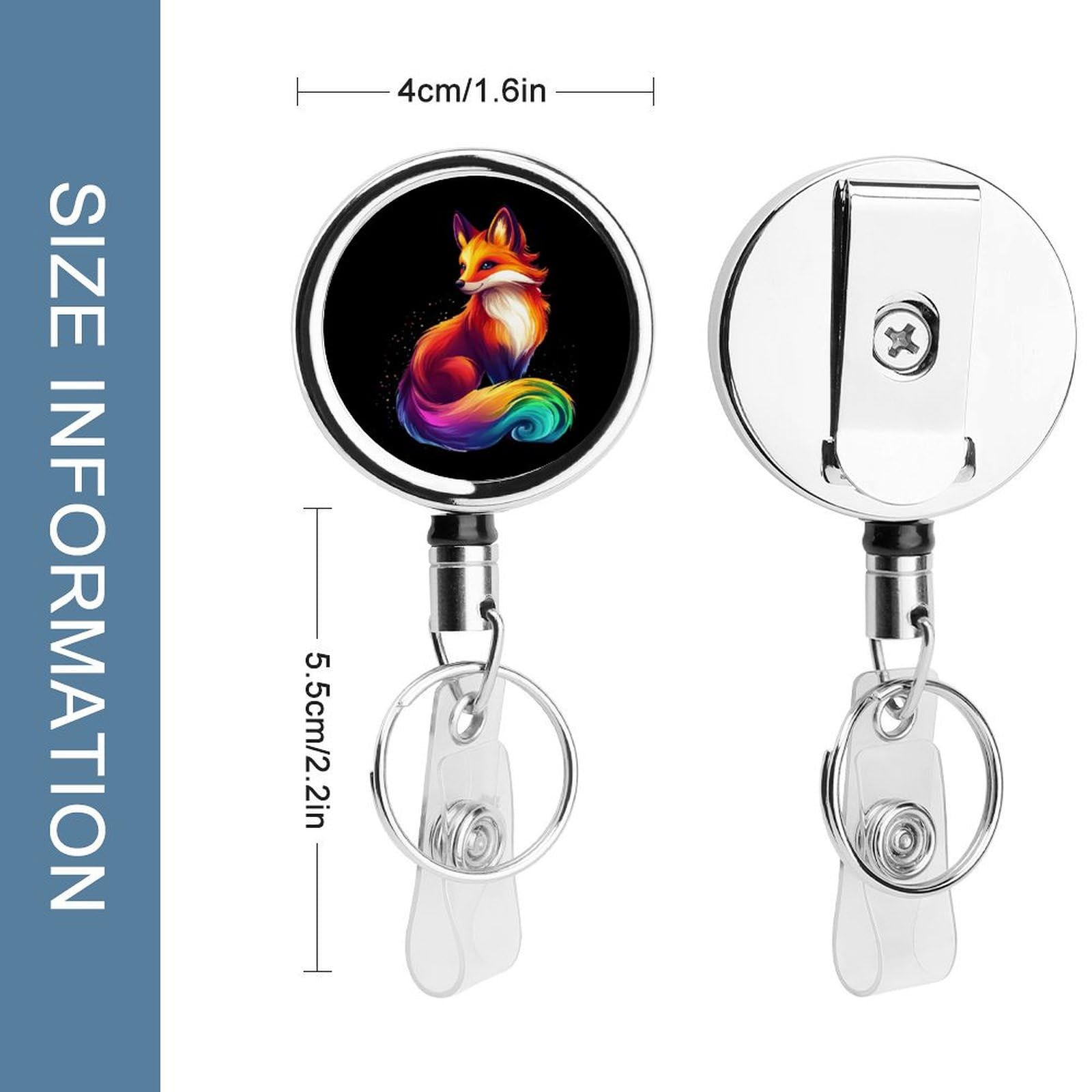 Colorful Fox Retractable Badge Holder Metal ID Name Holder Key Ring with Belt Clip