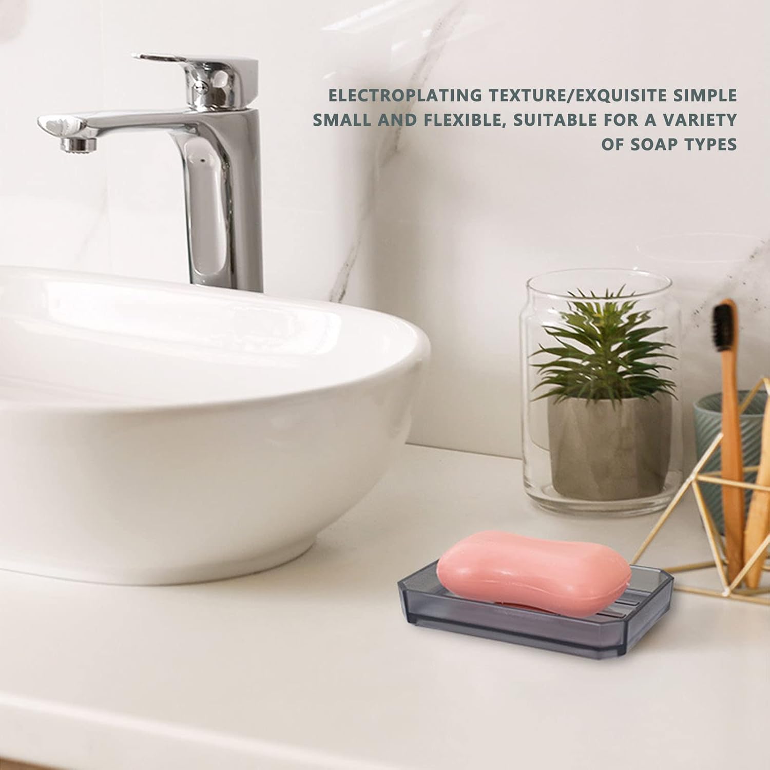 Pilipane 7Pcs/Set Plastic Bathroom Accessory Grey Toothbrush Holder Soaps Tray Toilet Brush Toilet Brush and Holder Kit for Home Hotel