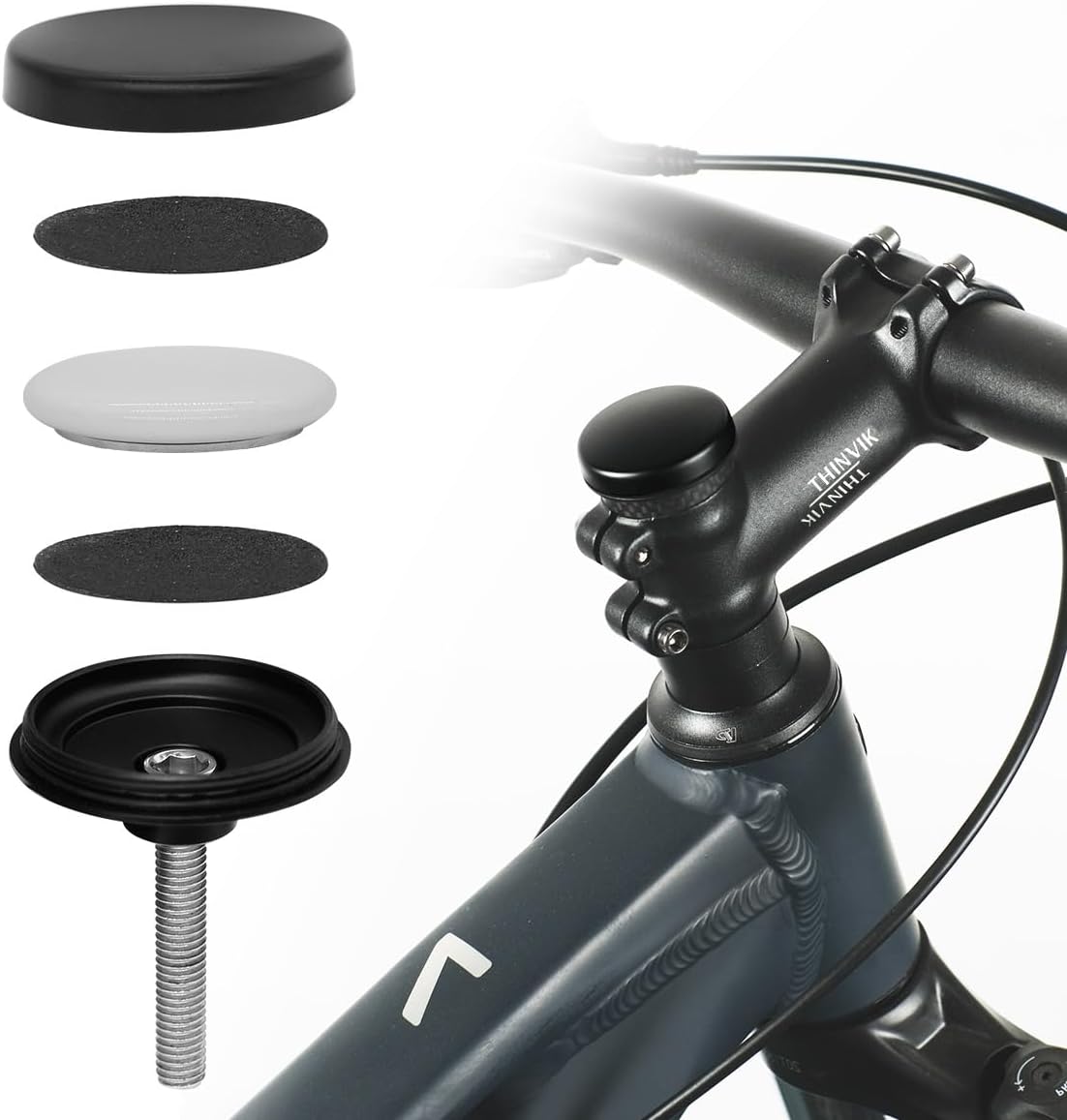 Saurka AirTag Bike Mount for Hiding AirTag Under Headset Top Cap - Fit Headset Tube 31.8mm - Anti Theft - GPS Bike Tracker Protector Accessories