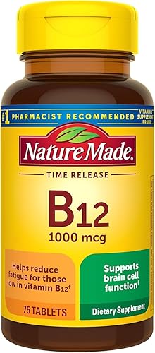 Nature Made Vitamina B12 1000 mcg, suplemento dietético para apoyo al metabolismo energético, 75 tabletas de liberación temporal, suministro para 75