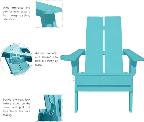 Miniatura 5 de Silla plegable Adirondack  Plástico HIPS para todo tipo de clima con soporte para tazas  Silla de salón de exterior resistente, ergonómica y