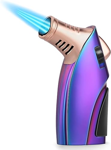 Encendedor tipo antorcha, resistente al viento, triple chorro de butano, con bloqueo de seguridad, encendedor de bolsillo recargable de llama Encendedor tipo antorcha, resistente al viento, triple chorro de butano, con bloqueo de seguridad, encendedor de bolsillo recargable de llama