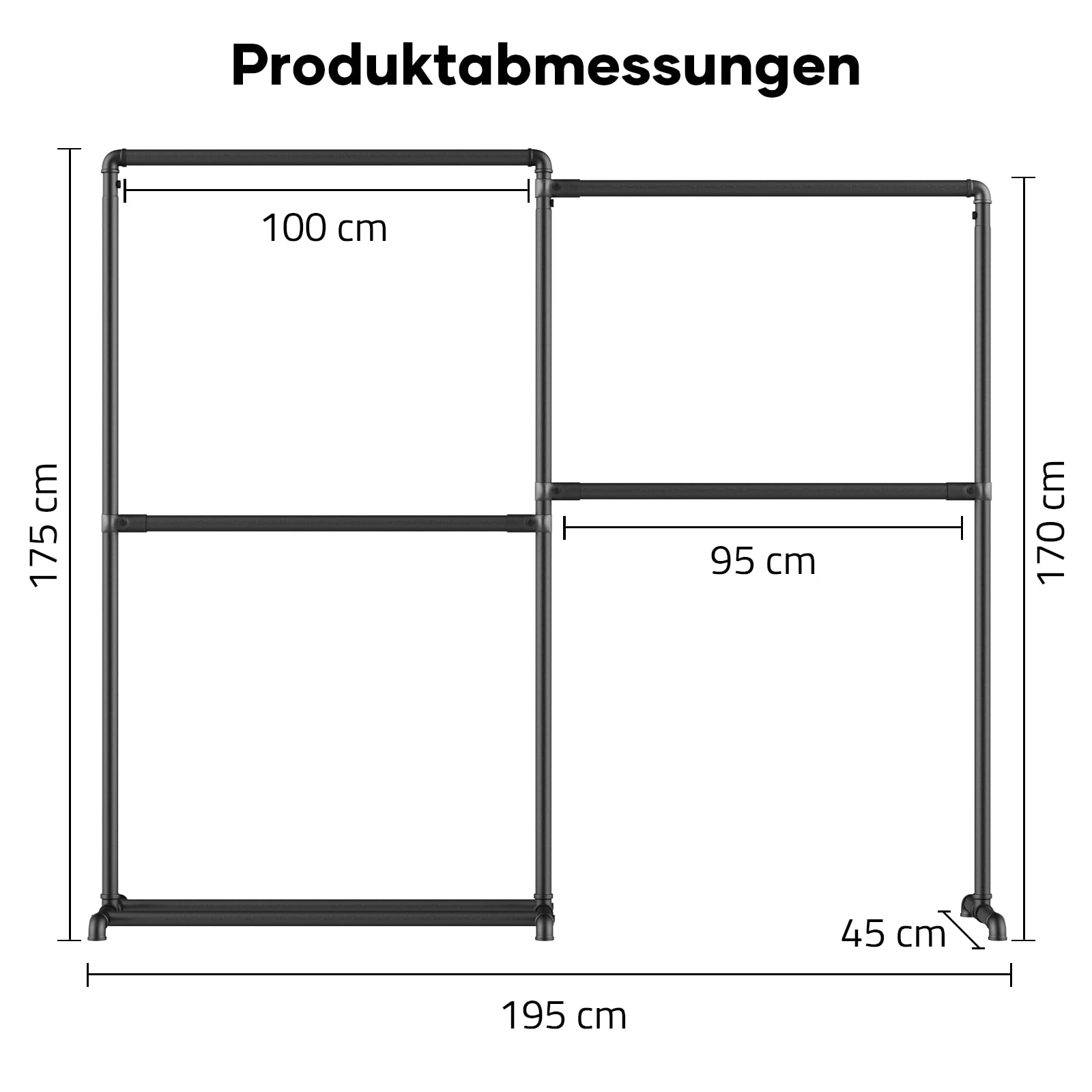 Schwerlast Kleiderständer mit vier Kleiderstangen, platzsparender Eck Kleiderständer mit 360° klappbaren Seitenarmen und unterer Ablage, Belastbarkeit 150 kg (Schwarz)
