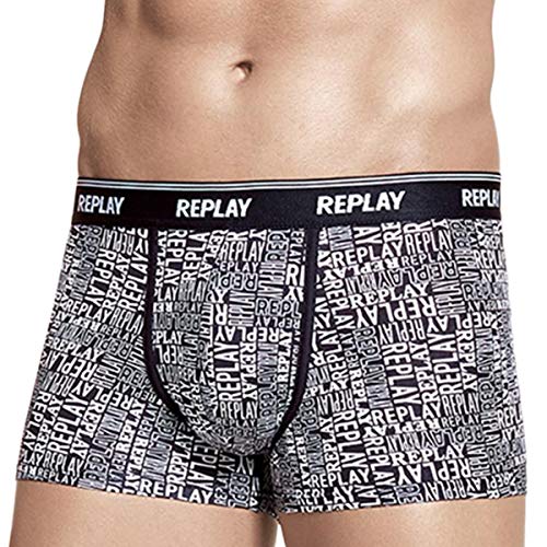 Preisvergleich Produktbild Replay Allover Logo Herren Boxer Trunk, Schwarz / weiß Kleine