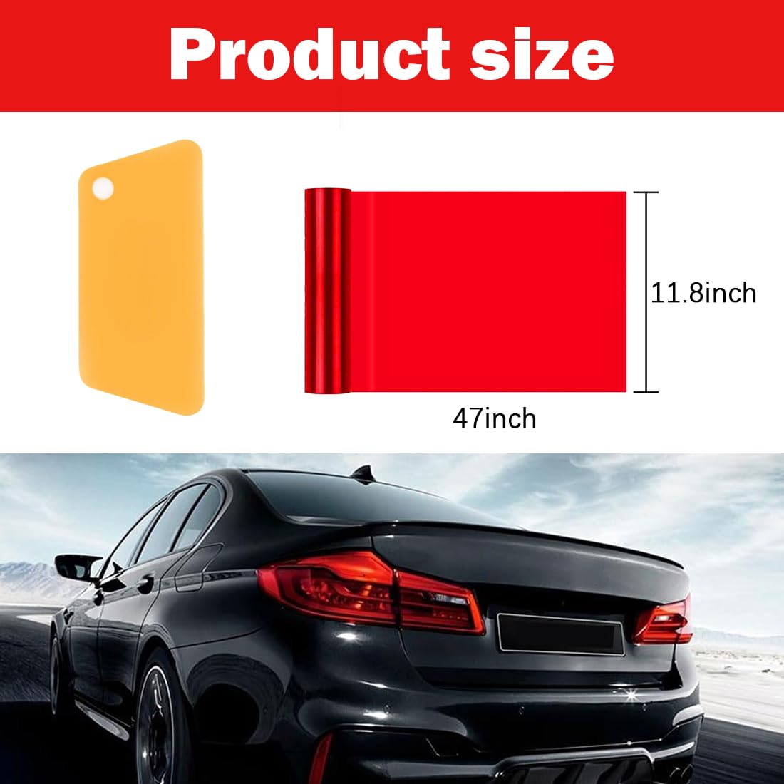 1 Pcs Car Light Tint Film 12 X 48inch,Cuttable&Stretchability Car Headlight Taillight Fog Light Vivid Vinyl Wrap Protector,Non-Marking Self-Adhesive Decals Car Decor mit squeegee,red - 4
