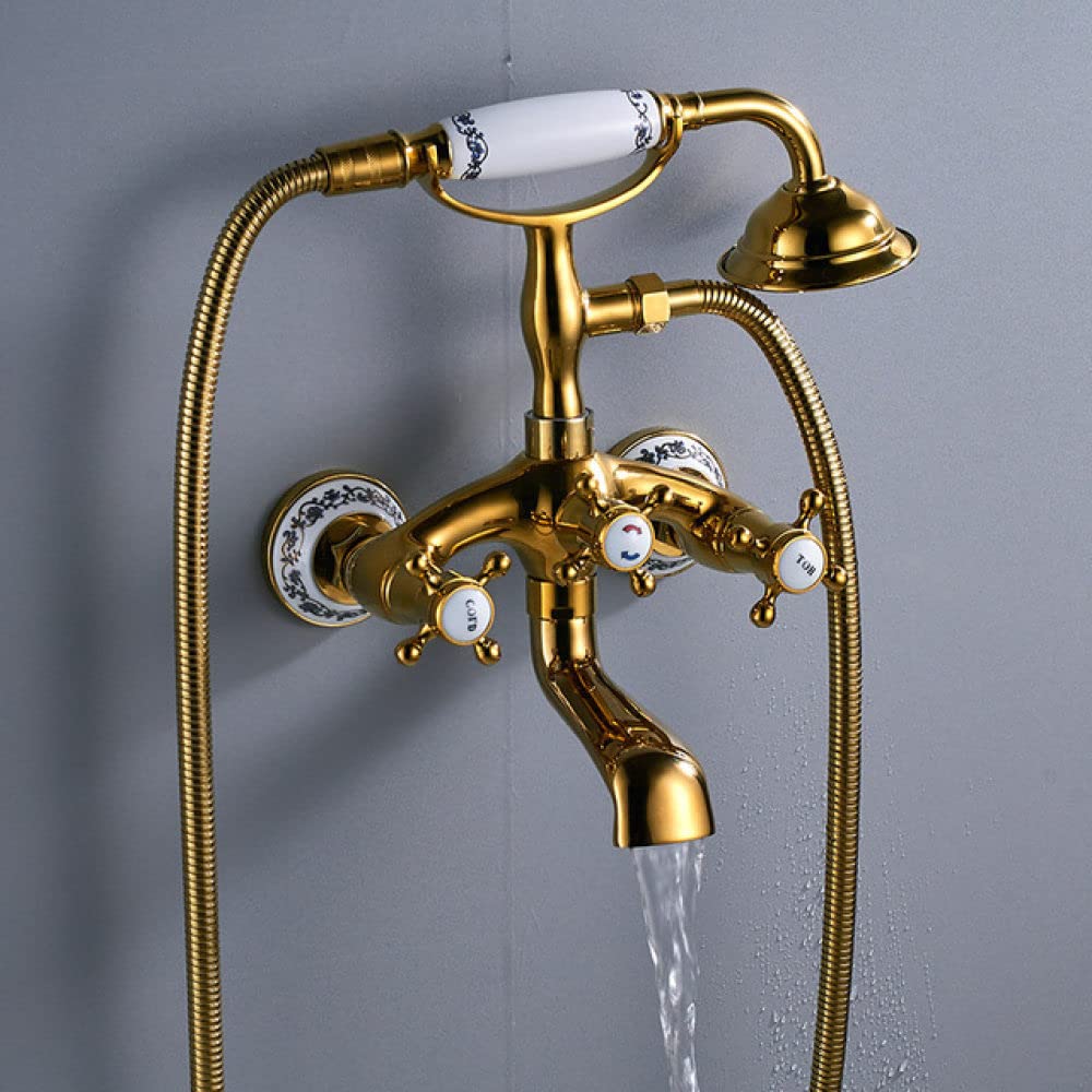 Ensemble de robinets de baignoire et de douche en laiton avec mitigeur à deux boutons retro