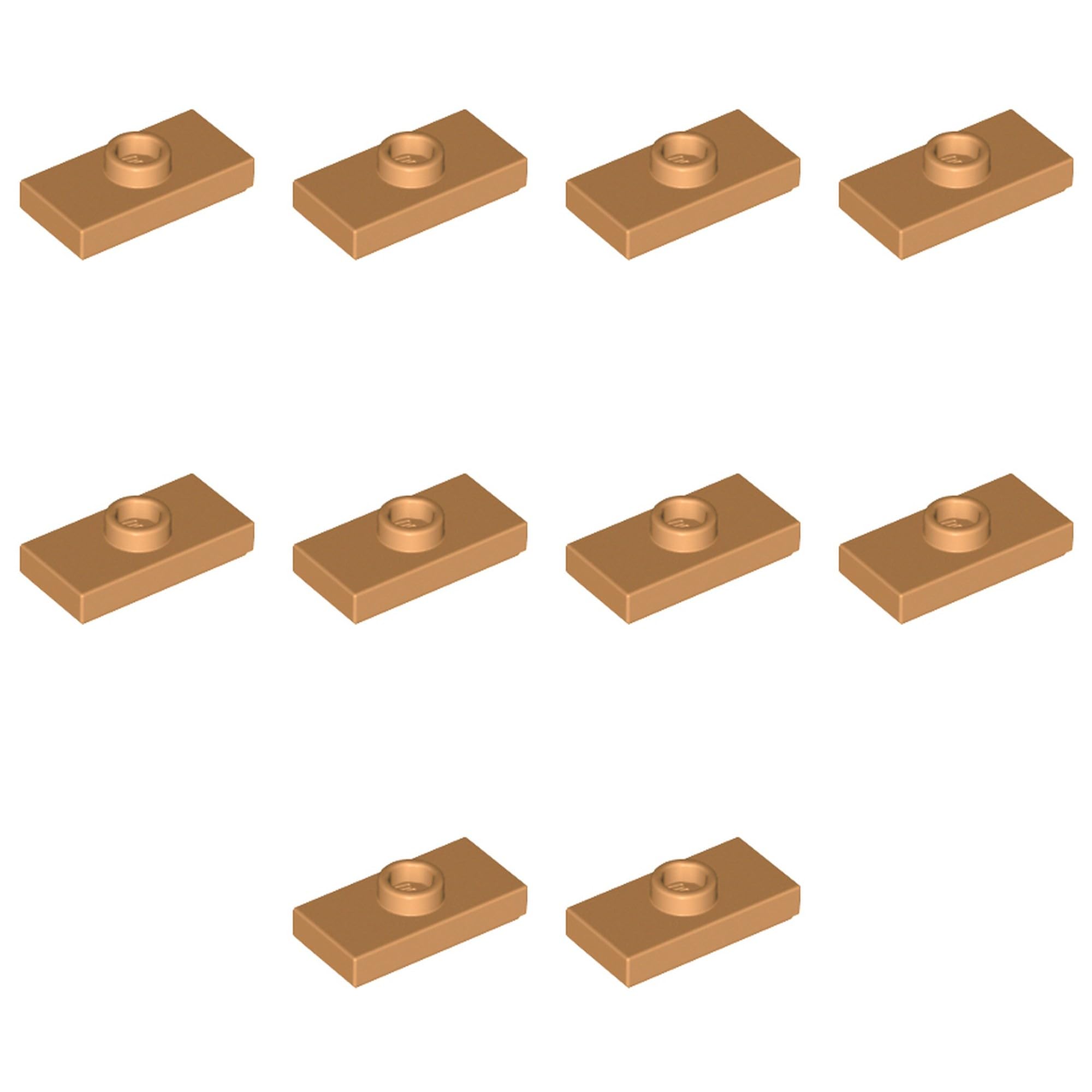 LEGO Modified 1 x 2 with 1 Stud with Groove and Bottom Stud Holder (Jumper), Part 15573 (Medium Nougat, 10, Bricks)