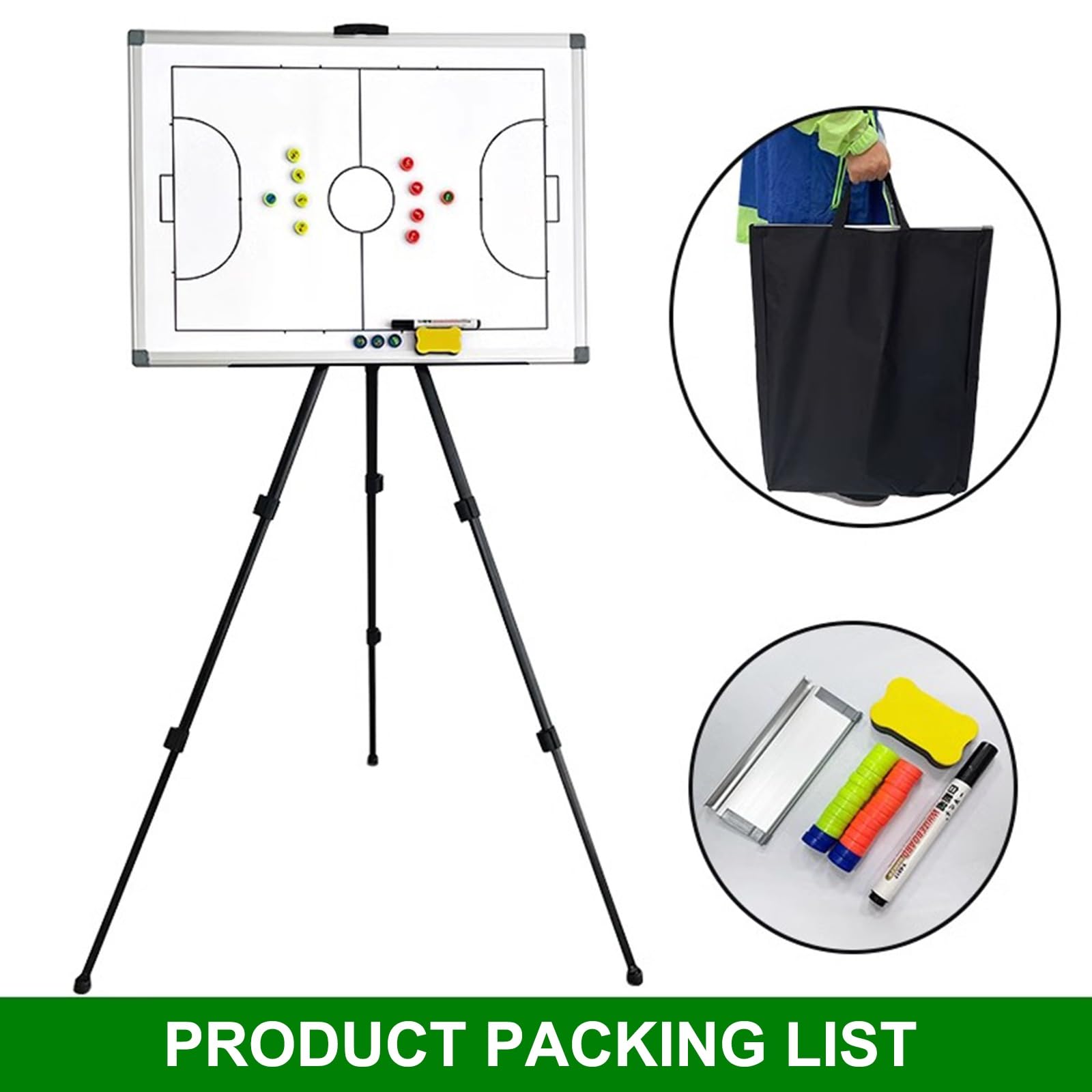 Lavagna Allenatore Calcio a 5, Lavagna Tattica Futsal, Lavagnetta Futsal, Cartella Tattica Bifacciale con Tote Bag, Pezzi degli Scacchi, Gomma, Facile da Montare