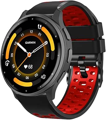 RosMank 22mm Silikon Armband Für Garmin Venu 3, Vivoactive 4 - Grau-Orange Mit Edelstahl Verschluss