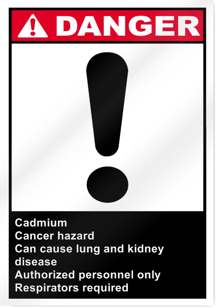 Cadmium Cancer Hazard Can Cause Lung And Danger Sign 10" wide x 14