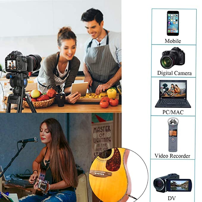 Image of Maizic Smarthome Smart Studio Dual-Head Microphone Lapel Clip-on Microphone, Omnidirectional Electret Condenser Mic, TRRS 3.5mm Jack, Extreme-Long Cable, for Smartphones, DSLR, Camcorders