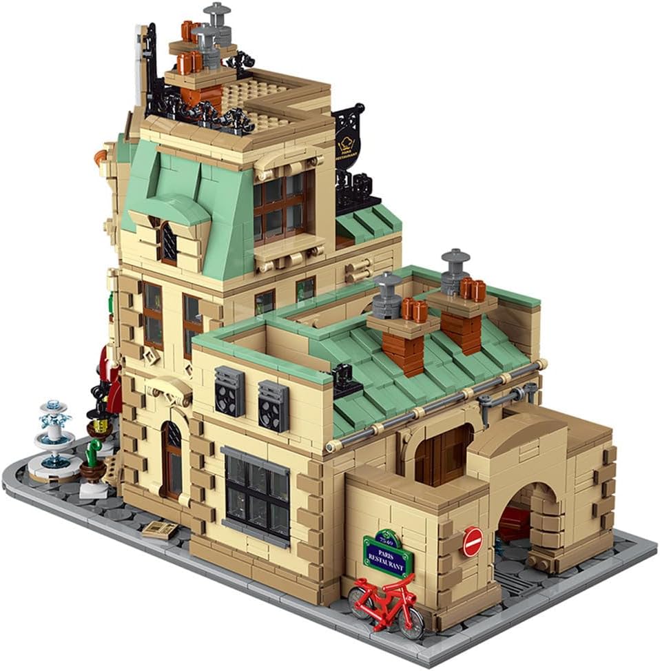 Paris Restaurants Building Architecture Model with Lights, Modular Small Particles Building Blocks Set, 3104Pieces, MOC-160521