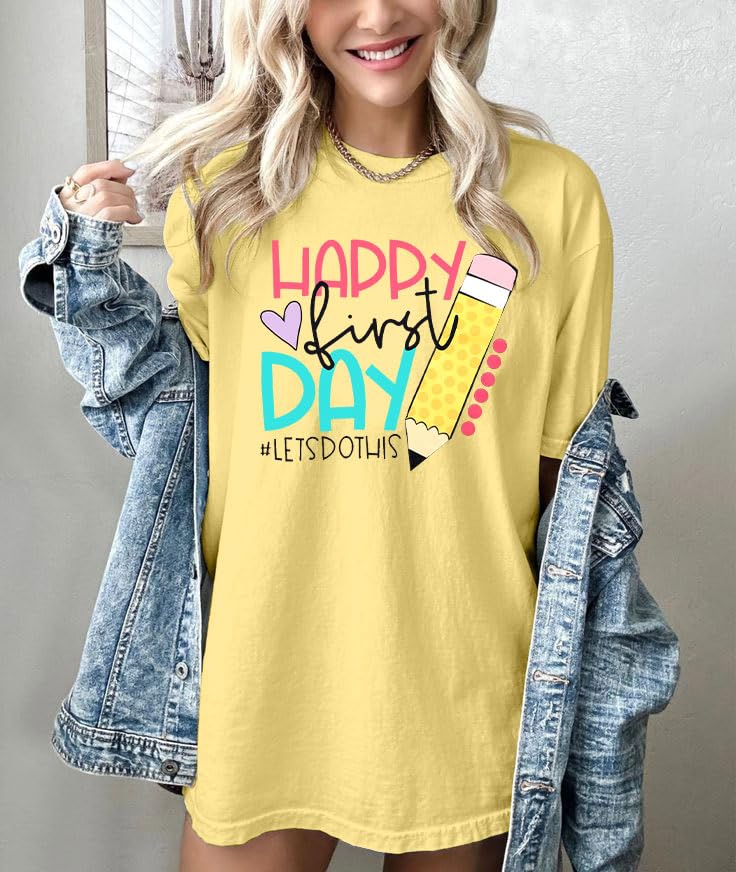 Happy First Day of School Shirt Woman Oversized Graphic Tee Back to School Shirts Teachers Gift Tee Tops - Image 4
