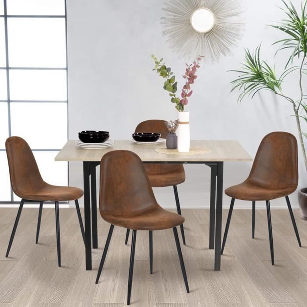 Homy Casa Juego de 4 sillas de comedor modernas de estilo de mediados de siglo, sillas laterales con patas de metal negro, cómodas para cocina, salón, granja, marrón rústico, 4 unidades